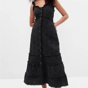 GAP black eyelet ruffled maxi prairie dress